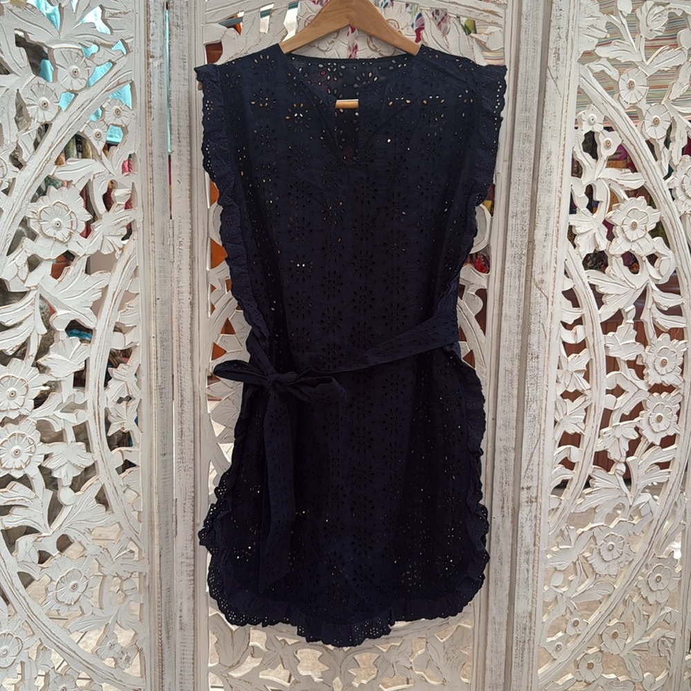 Tory Burch Navy Eyelet Belted Dress – Resort Wear Beach Cover-Up – Small